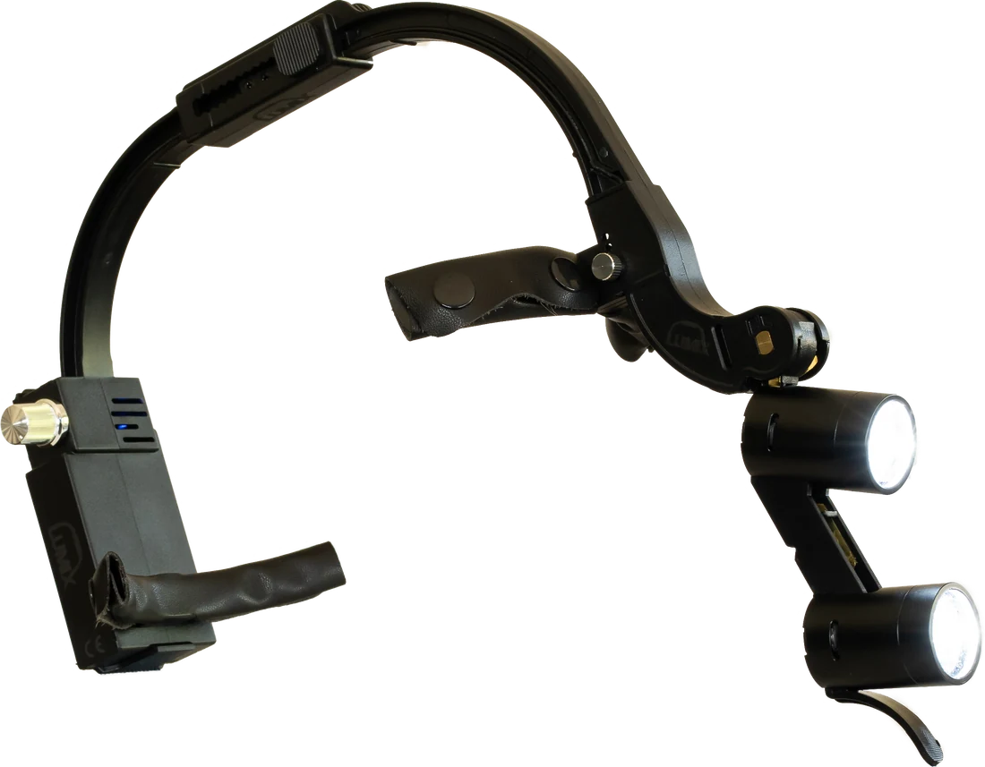Three-quarter view of the Lumix Headlight with both beams on